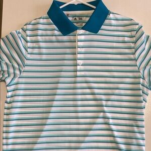 Adidas Striped Polo Shirt - White and Teal